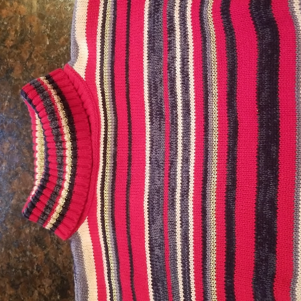 Tiara International red, blue, white striped sweater with some gold threading S - Picture 3 of 8
